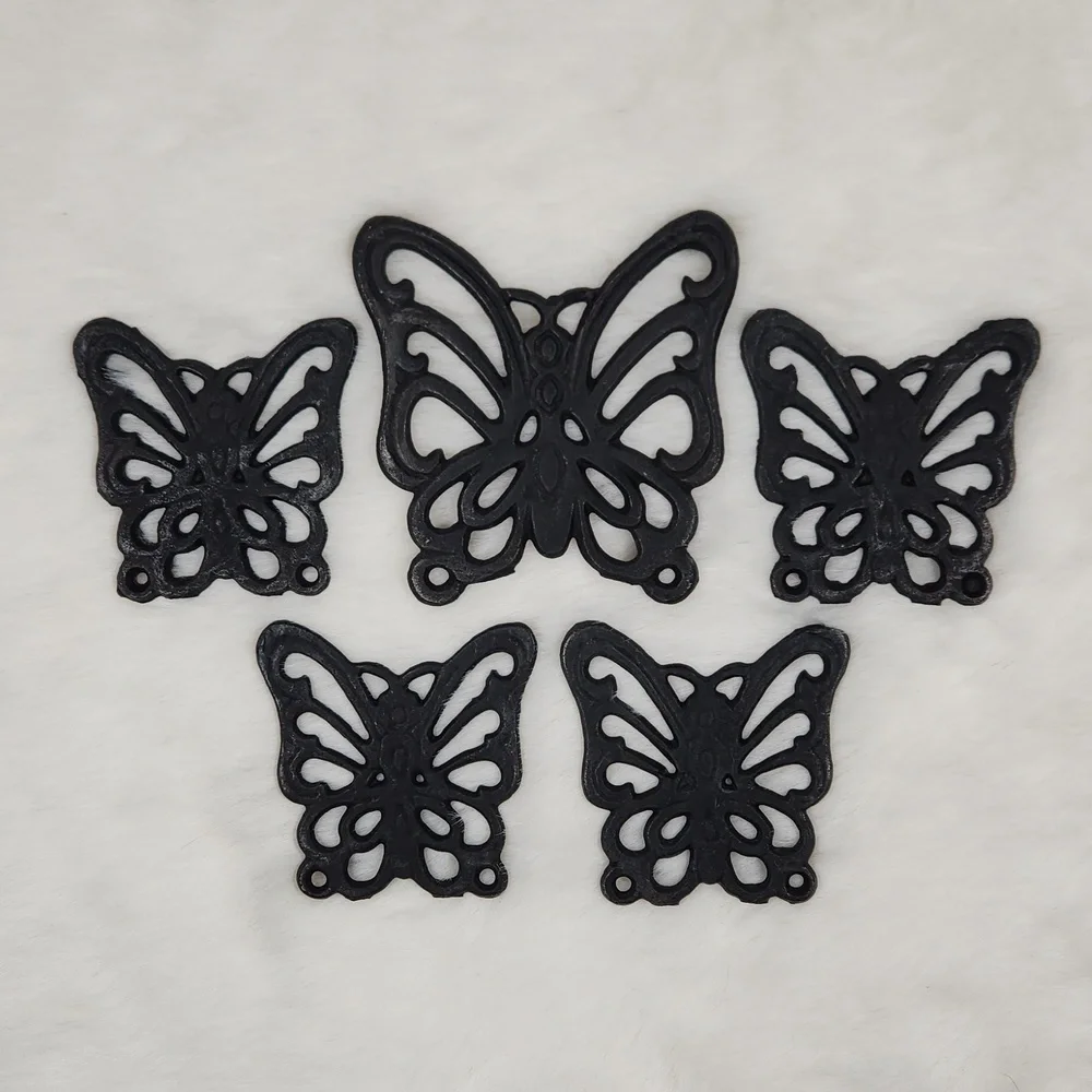 IRON Butterflies, Set of 5 Trivets, Vintage 70s Taiwanese